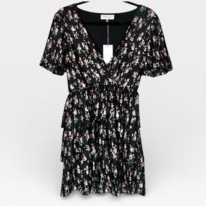 WAYF Floral Ruffled Mini Dress Puff Sleeve Size Small (NWT)